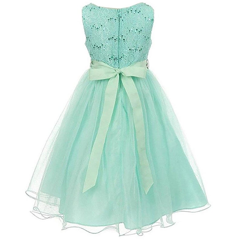 DreamHigh Wedding Flower Girl's Sequined Shining Crystal Waist Evening Dress up Mint 7-8 Years - Image 2